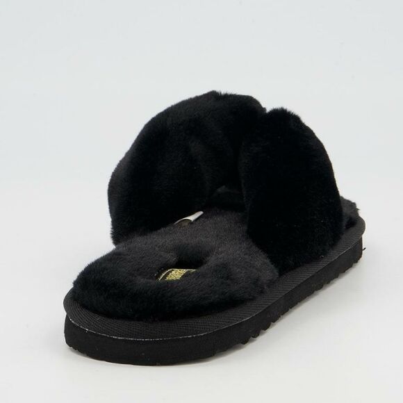 Puma Fluff Flip Slippers Black Team Gold - Picture 3 of 14